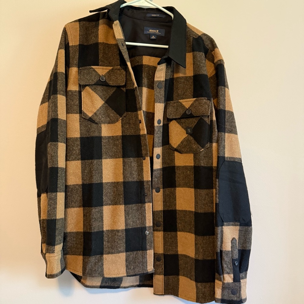 Black and Tan Plaid Flannel Shirt